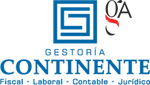 Logo de Gestoría Continente en azul, con sello “Q&A” y servicios fiscal, laboral, contable y jurídico.