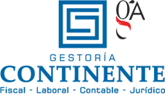 Logo de Gestoría Continente en azul, con sello “Q&A” y servicios fiscal, laboral, contable y jurídico.