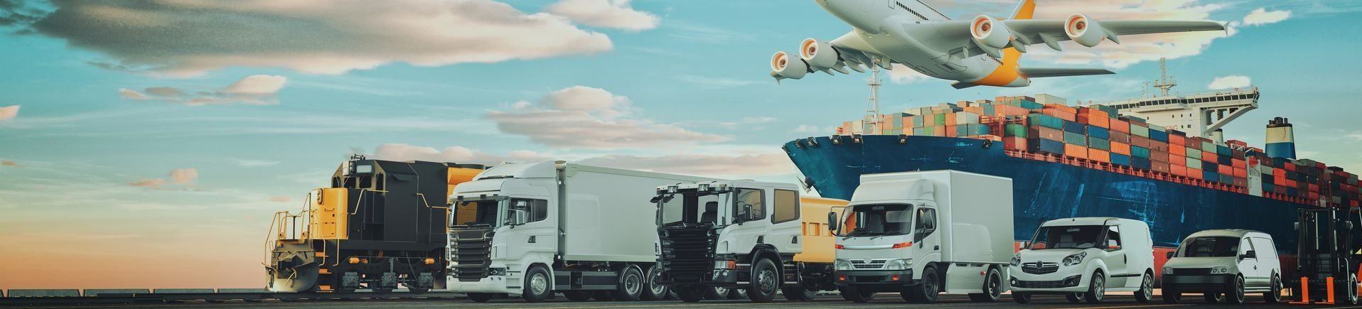 Des camions, des trains, des bateaux et des avions de transport