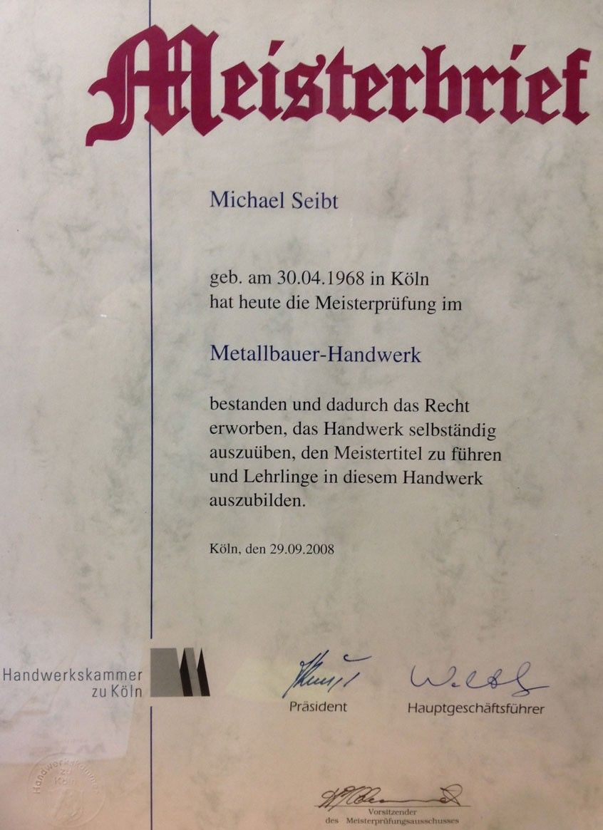 Meisterbrief Michael Seibt