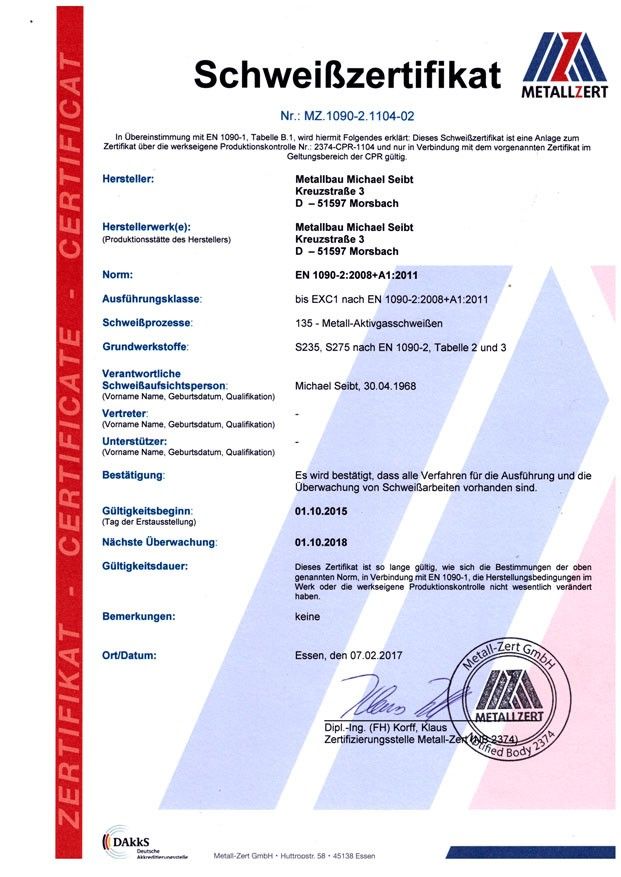 Schweißzertifikat 