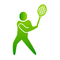 Una silueta verde de un hombre sosteniendo una raqueta de tenis.