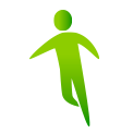 Una silueta verde de una persona caminando sobre un fondo blanco.