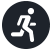 Un icono blanco de una persona corriendo en un círculo negro.