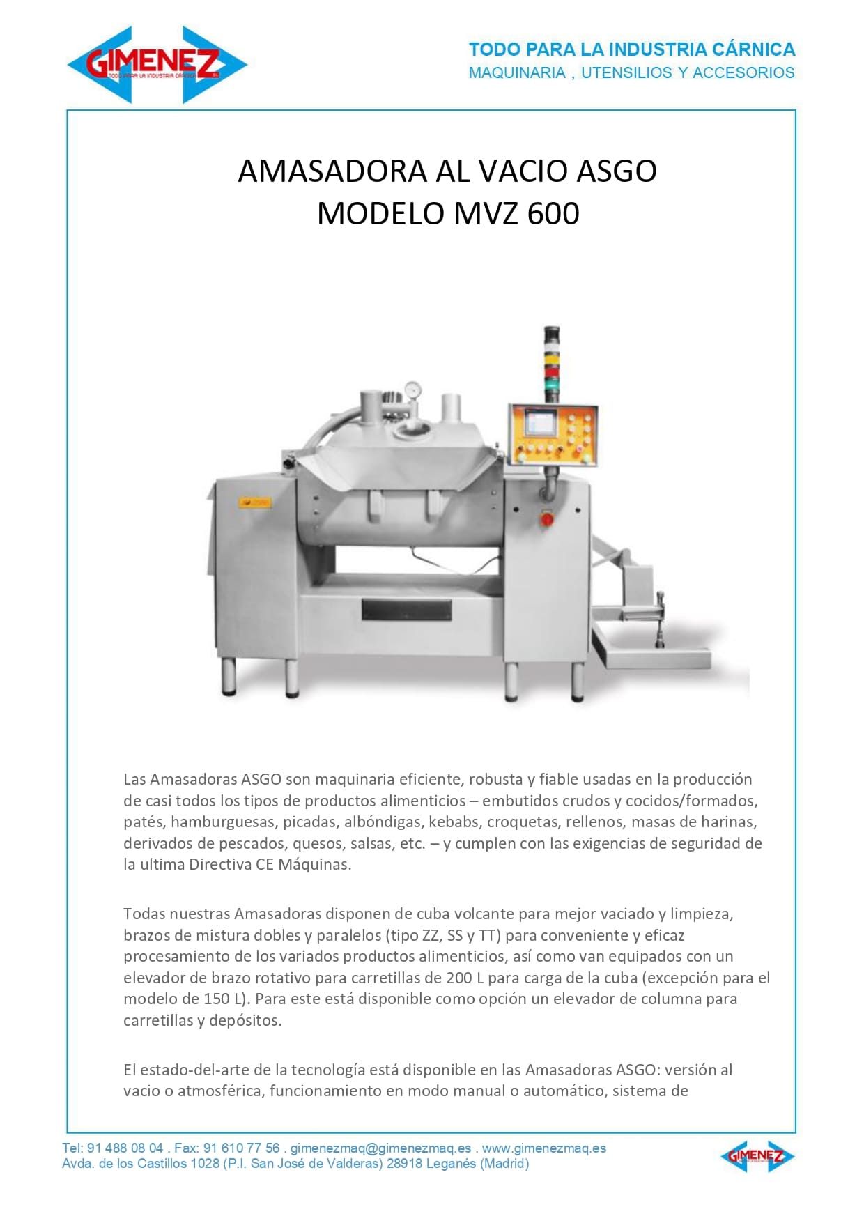 Es un folleto de una máquina que parece una batidora.