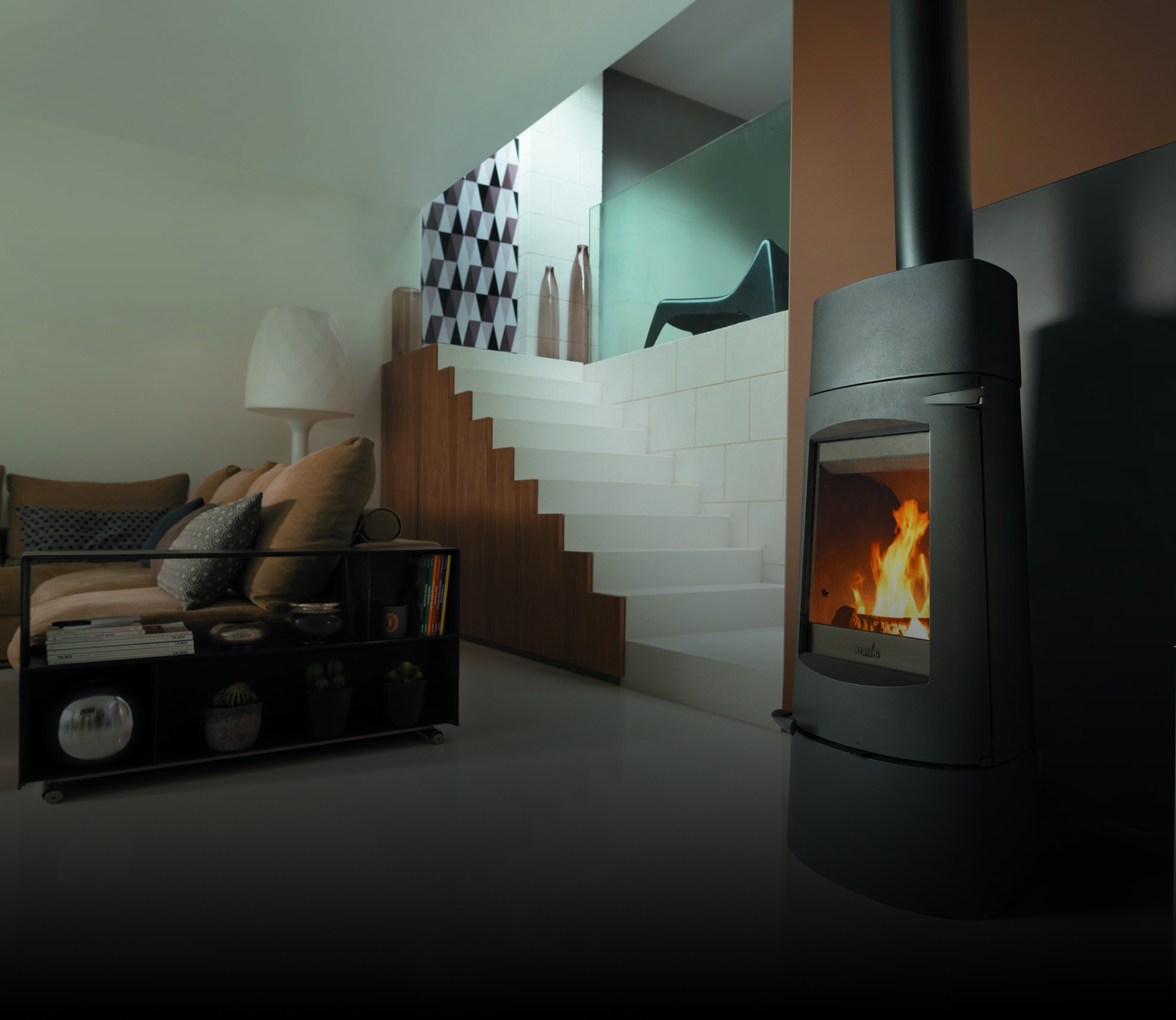 Un poêle à granulés dans une pièce de vie