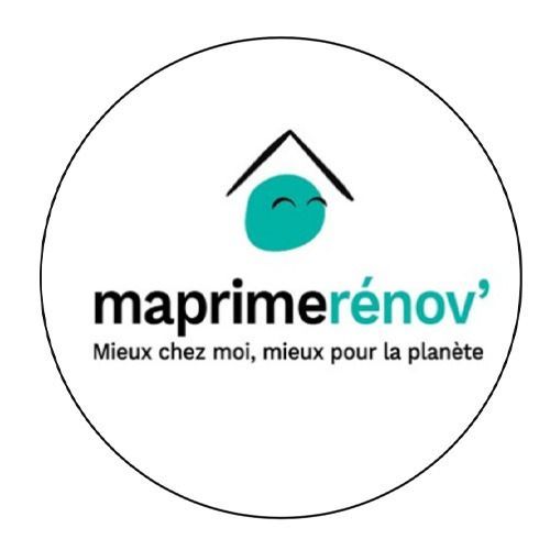 Logo of MaPrimeRénov' featuring a green abstract house icon and text: 