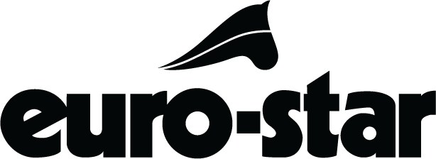 Un logo noir et blanc pour euro-star avec une tête de cheval