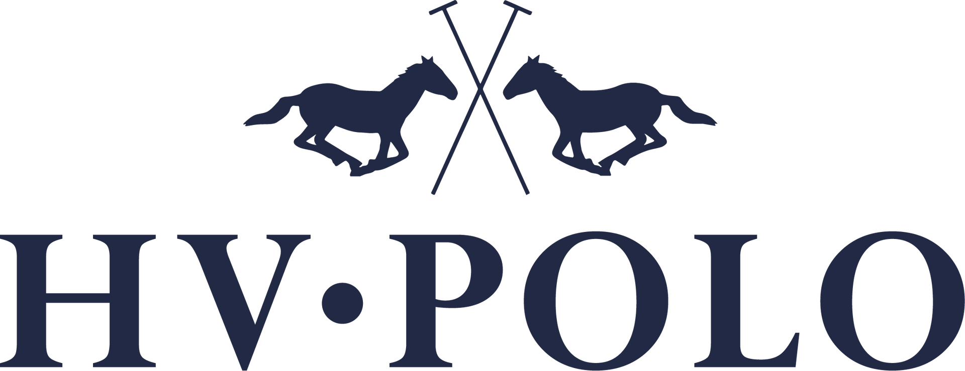 Un logo pour une entreprise appelée hv polo avec deux chevaux et des bâtons croisés.
