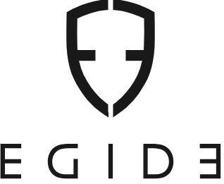 Un logo noir et blanc pour egide avec un bouclier au milieu.