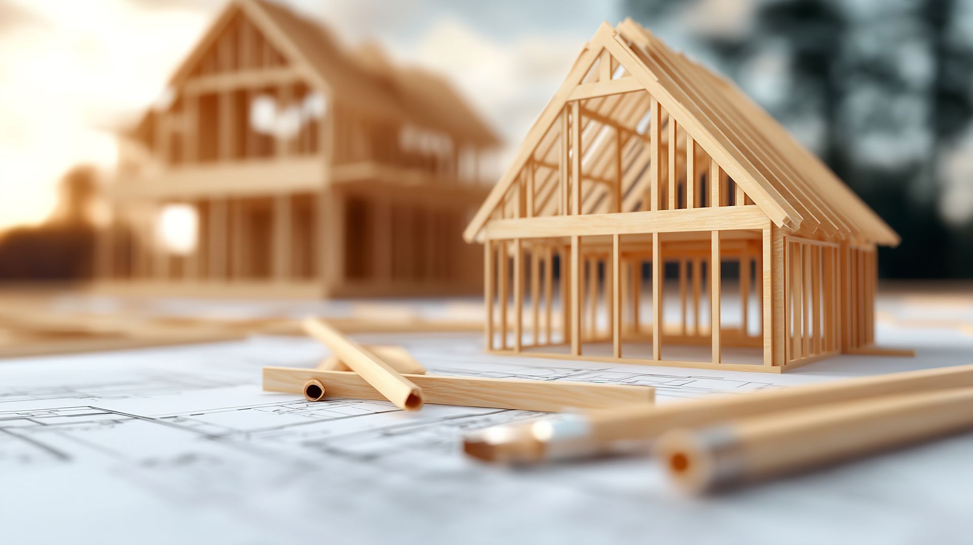 Une minimaison en bois avec des crayons à papier