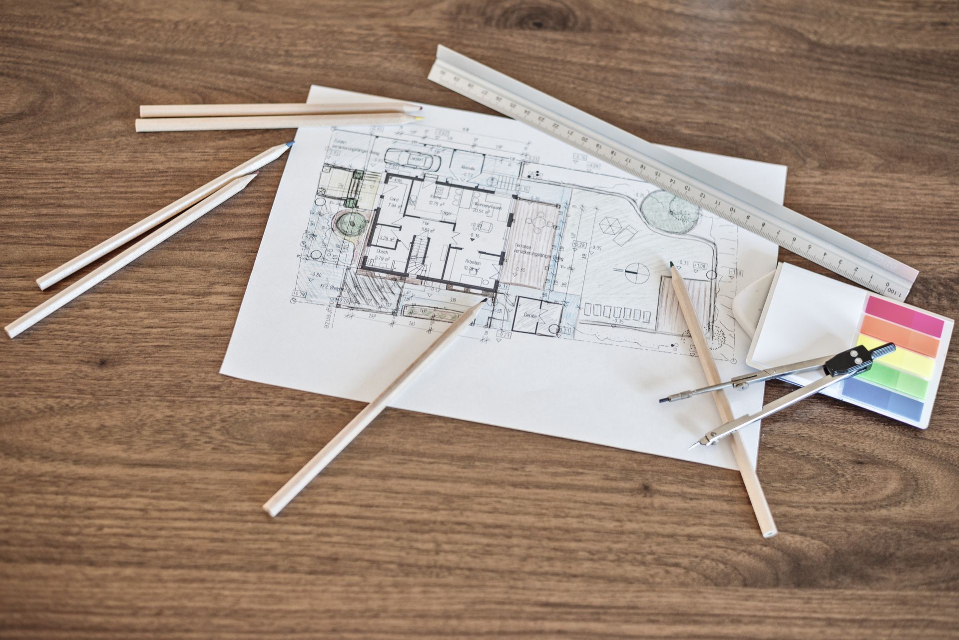 Plan 2D avec des crayons de papier