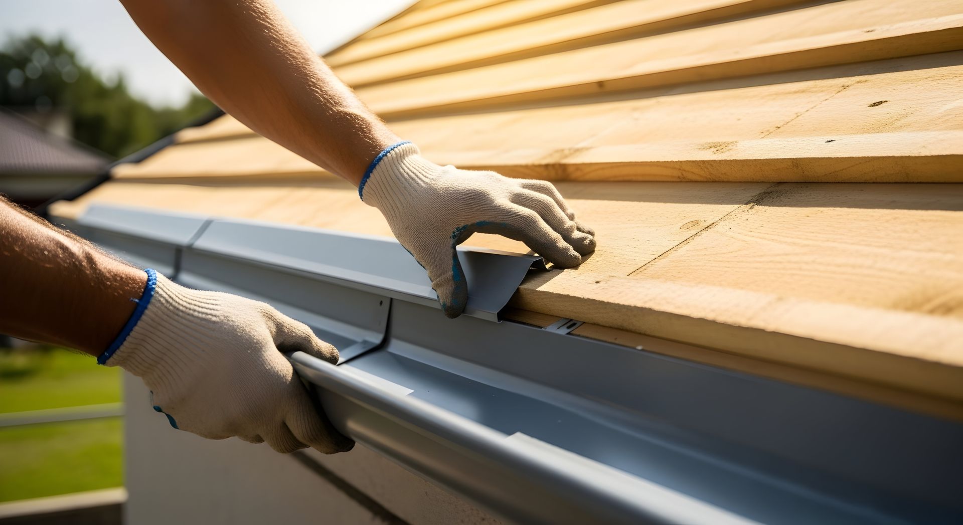 La pose d'une gouttière.