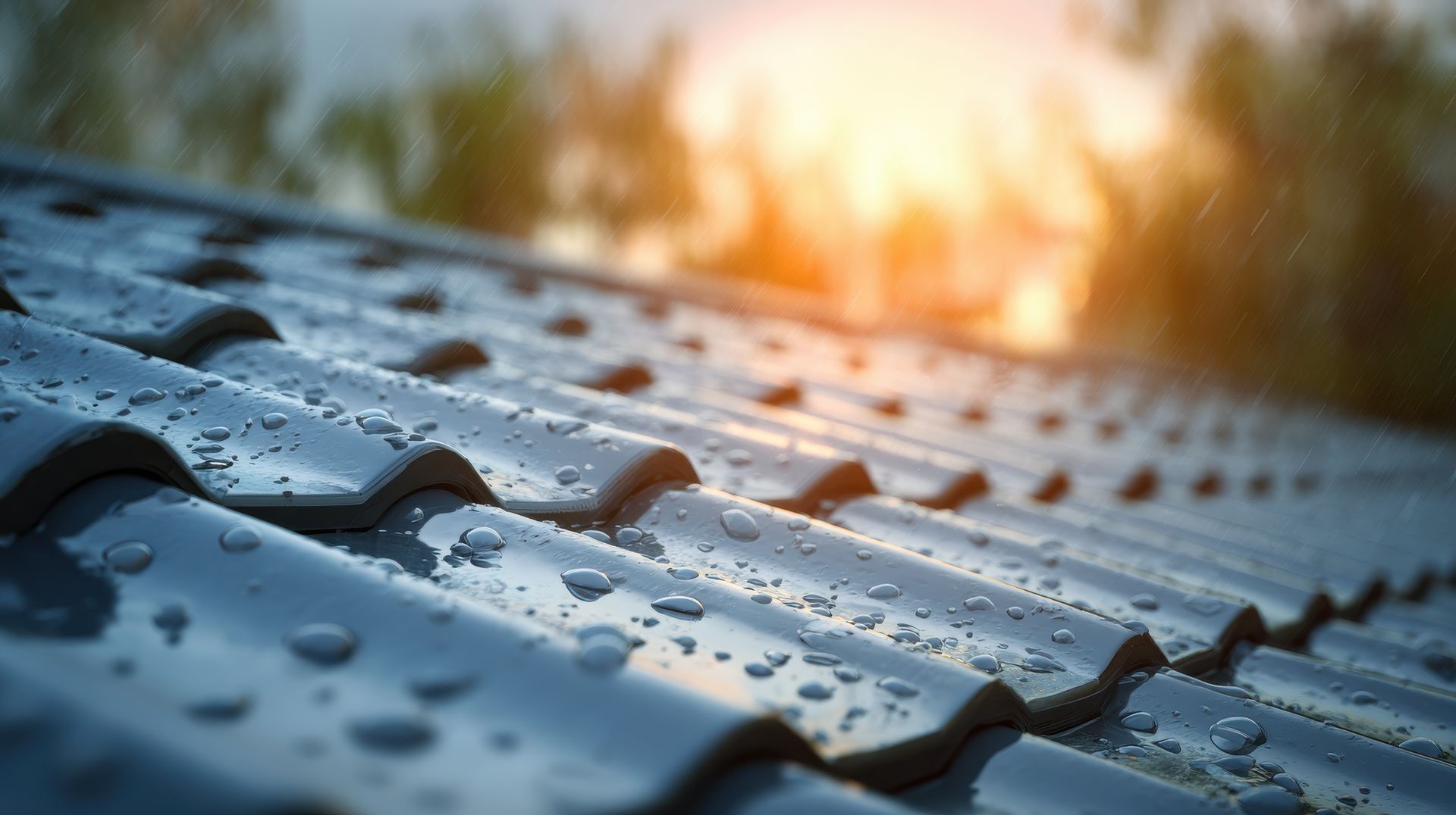 Des gouttes d'eau sur un toit.