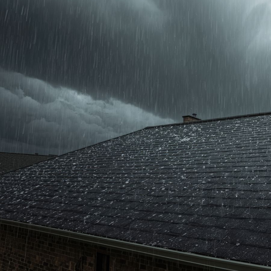 La pluie sur une toiture en ardoise.