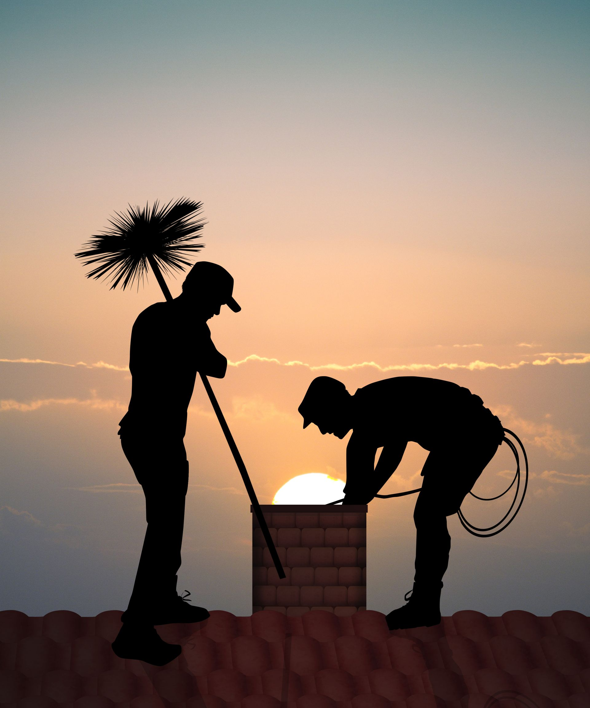 Deux ramoneurs sur un toit.