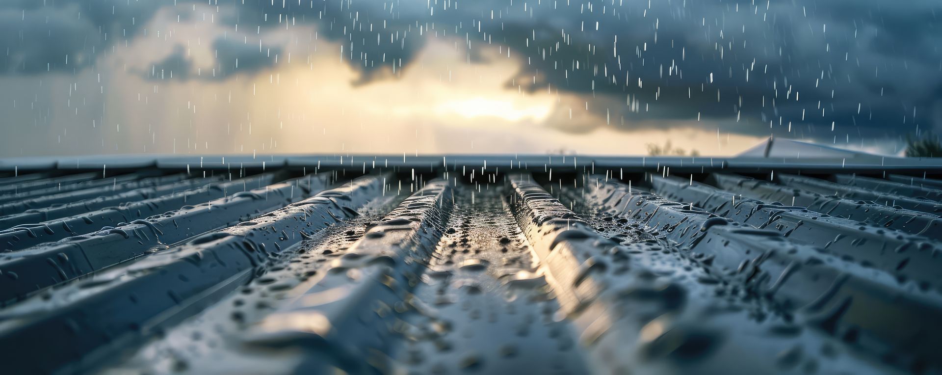 La pluie sur une toiture en bac acier.