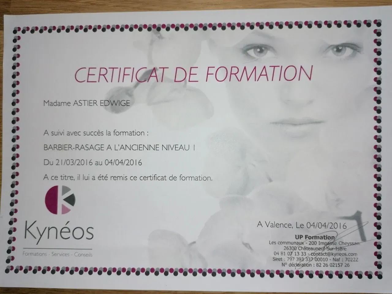 Certificat de formation - barbier niveau 2