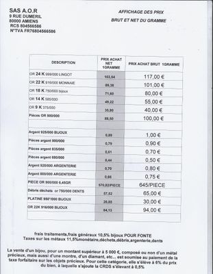 Affichage des prix bruts et nets par gramme