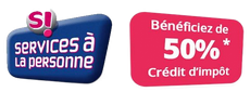 Logo Services à la personne avec mention du crédit d’impôt de 50 % sur les prestations.
