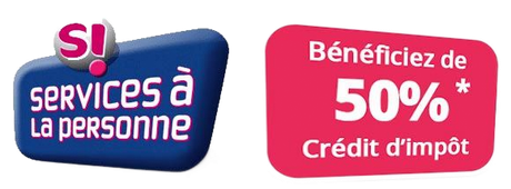Logo Services à la personne avec mention du crédit d’impôt de 50 % sur les prestations.