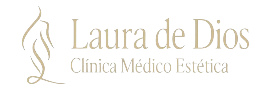 Logotipo para Centro de Est&eacute;tica Laura de Dios: figura de mujer estilizada, texto elegante, tonos beige.