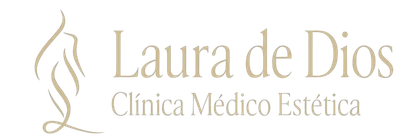 Logotipo para Centro de Estética Laura de Dios: figura de mujer estilizada, texto elegante, tonos beige.