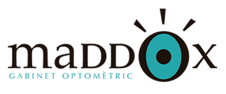 Logotipo para "maddox CABINET OPTOM&Eacute;TRIQUE" con un ojo estilizado en color verde azulado.
