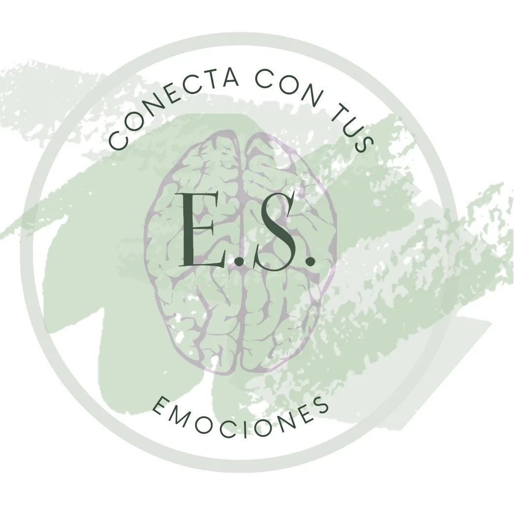 Logo circular verde y gris con cerebro y texto “Conecta con tus emociones” y “E.S.” en el centro