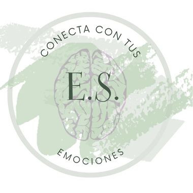 Logo circular verde y gris con cerebro y texto &ldquo;Conecta con tus emociones&rdquo; y &ldquo;E.S.&rdquo; en el centro