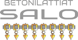 BetoniLattiat Salon logo. Harmaata teksti&auml; kultaisen riipuksen muotoisen ketjun p&auml;&auml;ll&auml;.