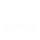 Logotipo blanco con forma de techo triangular encima de la palabra "SERVIZONA".