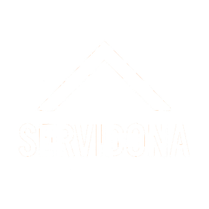 Logotipo blanco con forma de techo triangular encima de la palabra "SERVIZONA".