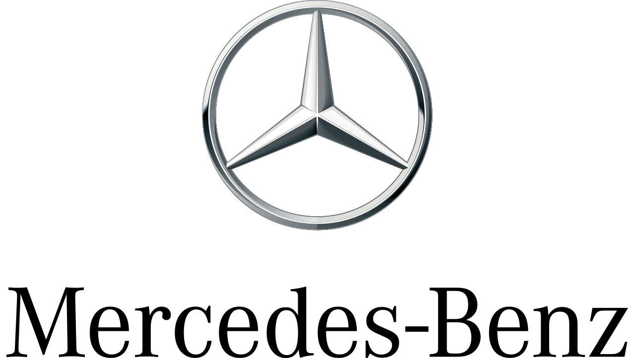 El logotipo de Mercedes Benz se muestra sobre un fondo blanco.