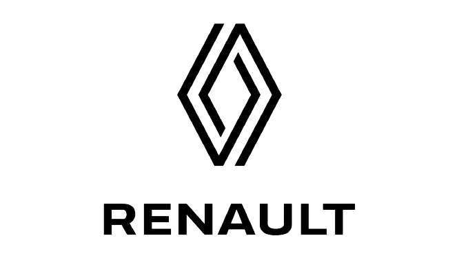 Un logotipo en blanco y negro para Renault sobre un fondo blanco.