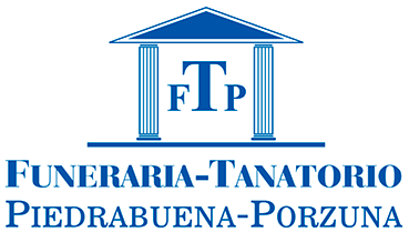 Un logotipo azul y blanco para funeraria-tanatorio.