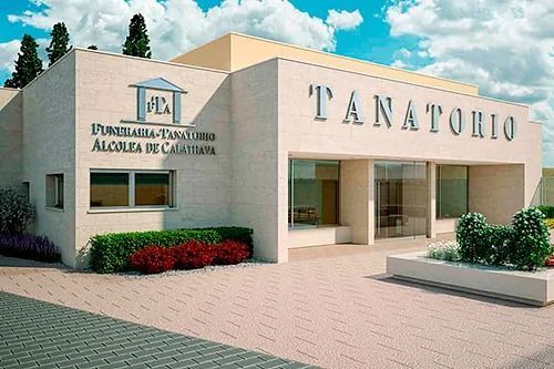Impresión artística de un edificio de tanatorio.
