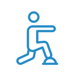 Un icono de línea azul de una persona parada sobre una roca.