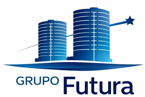 Logotipo de Grupo Futura: Dos rascacielos azules con estrellas. Texto "Grupo Futura" debajo.