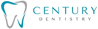 A logo for century dentistry with a tooth on it.