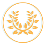 Couronne de laurier orange à l'intérieur d'une fine bordure circulaire sur fond blanc