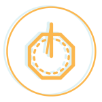 Icône d'horloge orange à l'intérieur d'un cercle sur fond blanc
