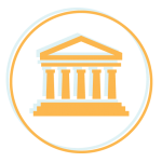 Icône orange de palais de justice/bâtiment à l'intérieur d'un contour circulaire