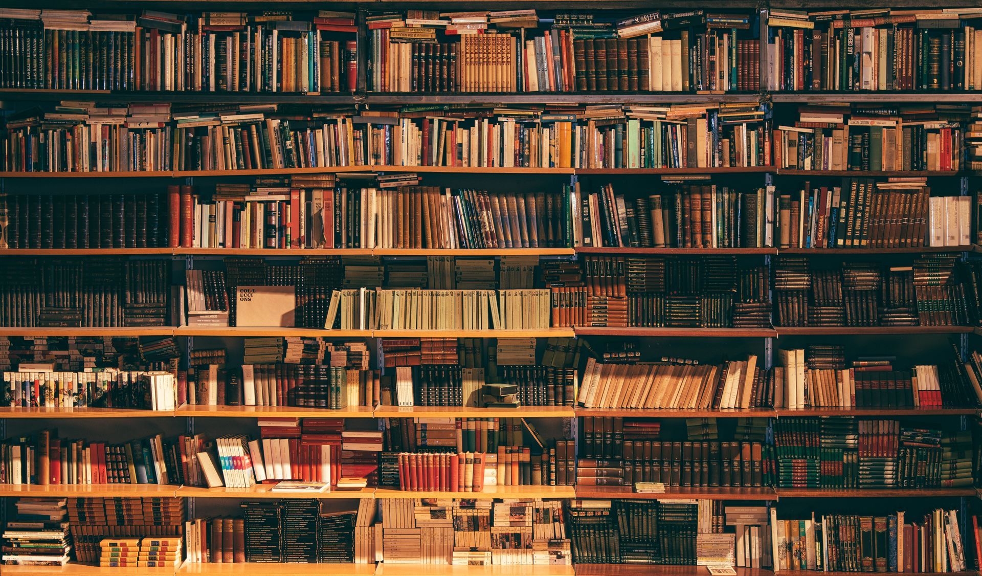 Des étagères remplies de livres de différentes tailles et couleurs.