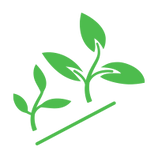 Una silueta de una planta con hojas verdes creciendo sobre un fondo blanco.