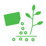 Un icono verde de una planta que crece en una bolsa de semillas.