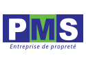 Logo pour PMS, une société de gestion immobilière. Couleurs dominantes : bleu, vert et blanc.