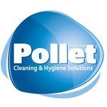 Logo de Pollet Cleaning & Hygiene Solutions : forme abstraite bleue avec texte blanc.