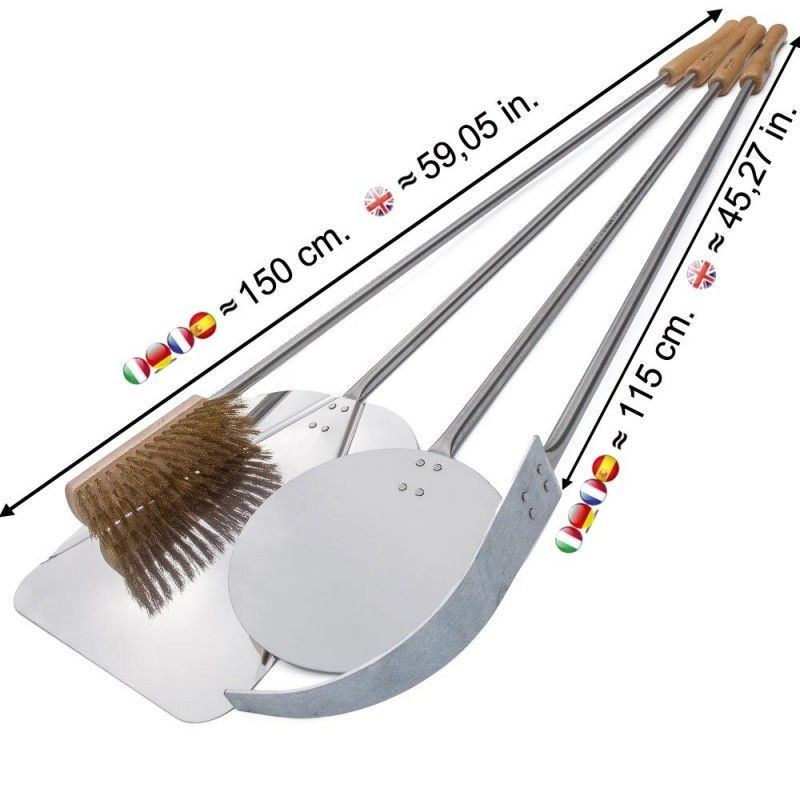 set-de-4-pelles-en-acier-inox-aisi-304-pour-pizzas-de-30-cm - Au Feu de bois