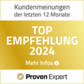 Ein goldenes Abzeichen mit der Aufschrift „Top-Empfehlung 2024“